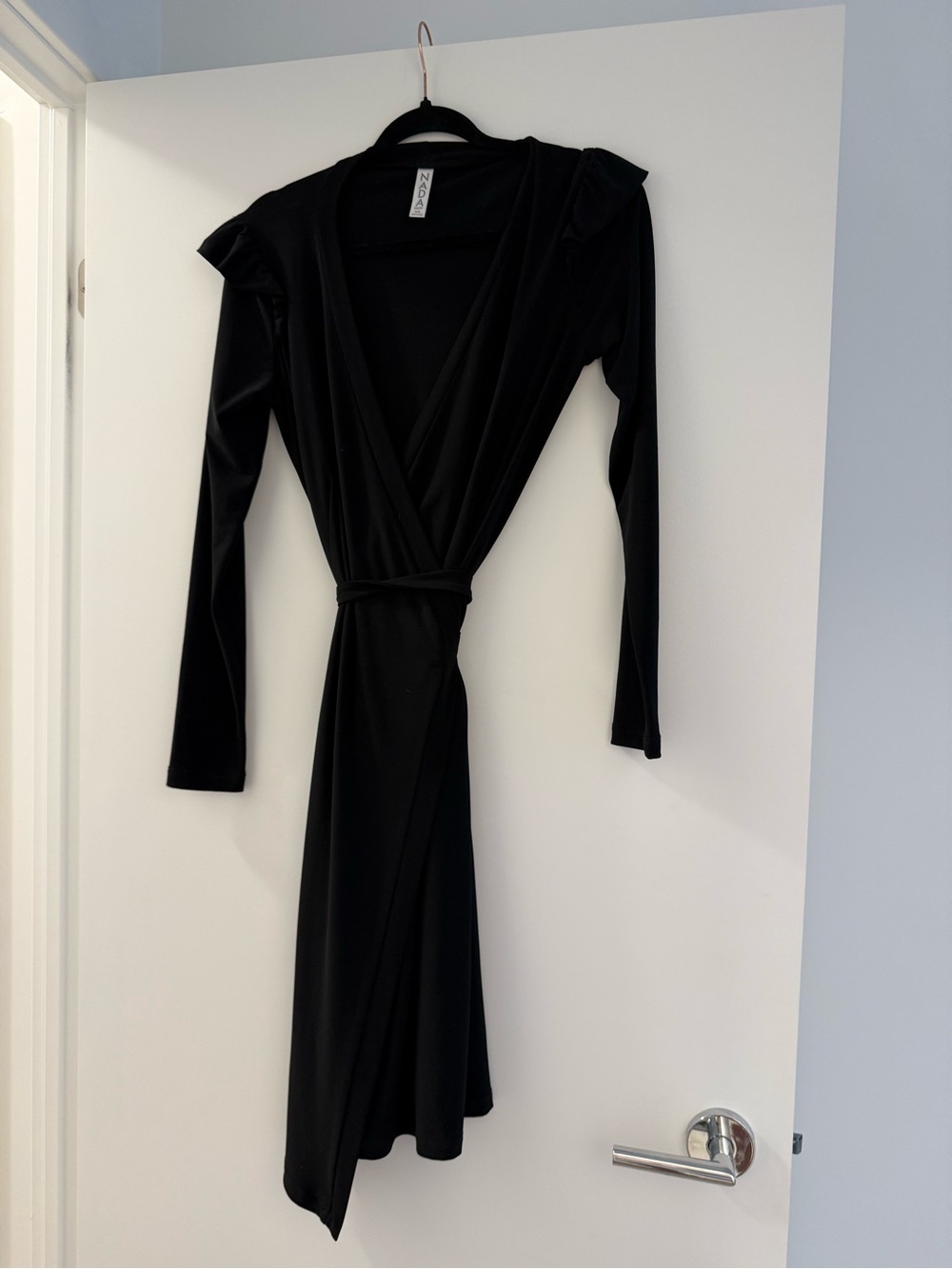 Ada Black Midi Wrap Dress with Tie Waist